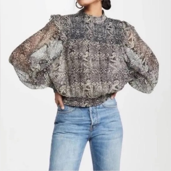 Free People Snake Print Sheer Blouse - Picture 2 of 5